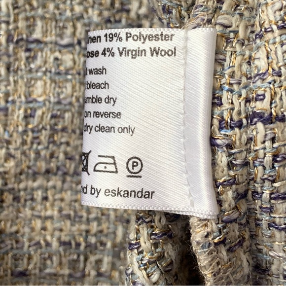 Eskandar Tabard Woven Jacket Size 1 Gold Blue Textured Tweed Style Open Cotton - Picture 9 of 10